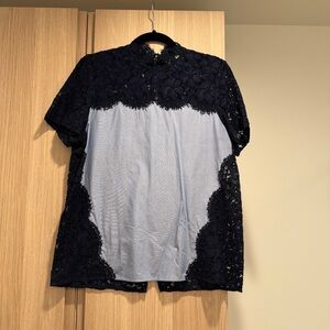 Sandro Paris Mixed Media Lace Top Blouse - Size 3 (L)